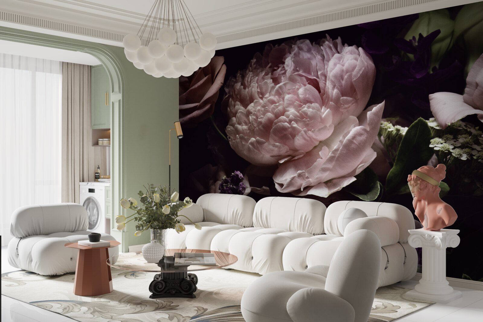 Papier peint set de roses rétro