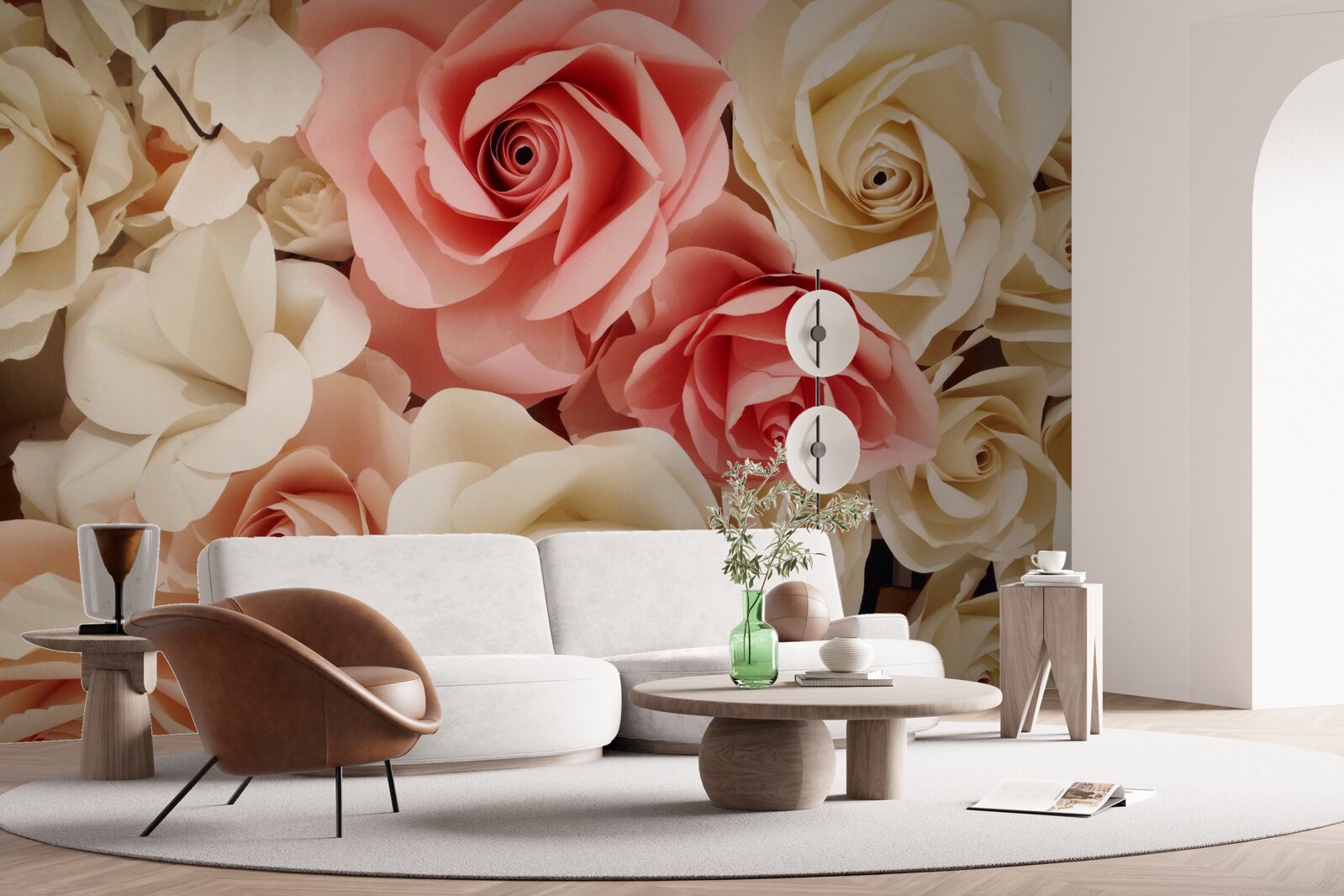 Papier peint un beau bouquet de roses dans les tons crème et rose