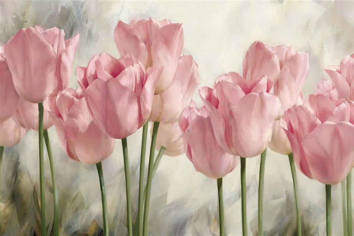 Papier peint tulipes roses délicates