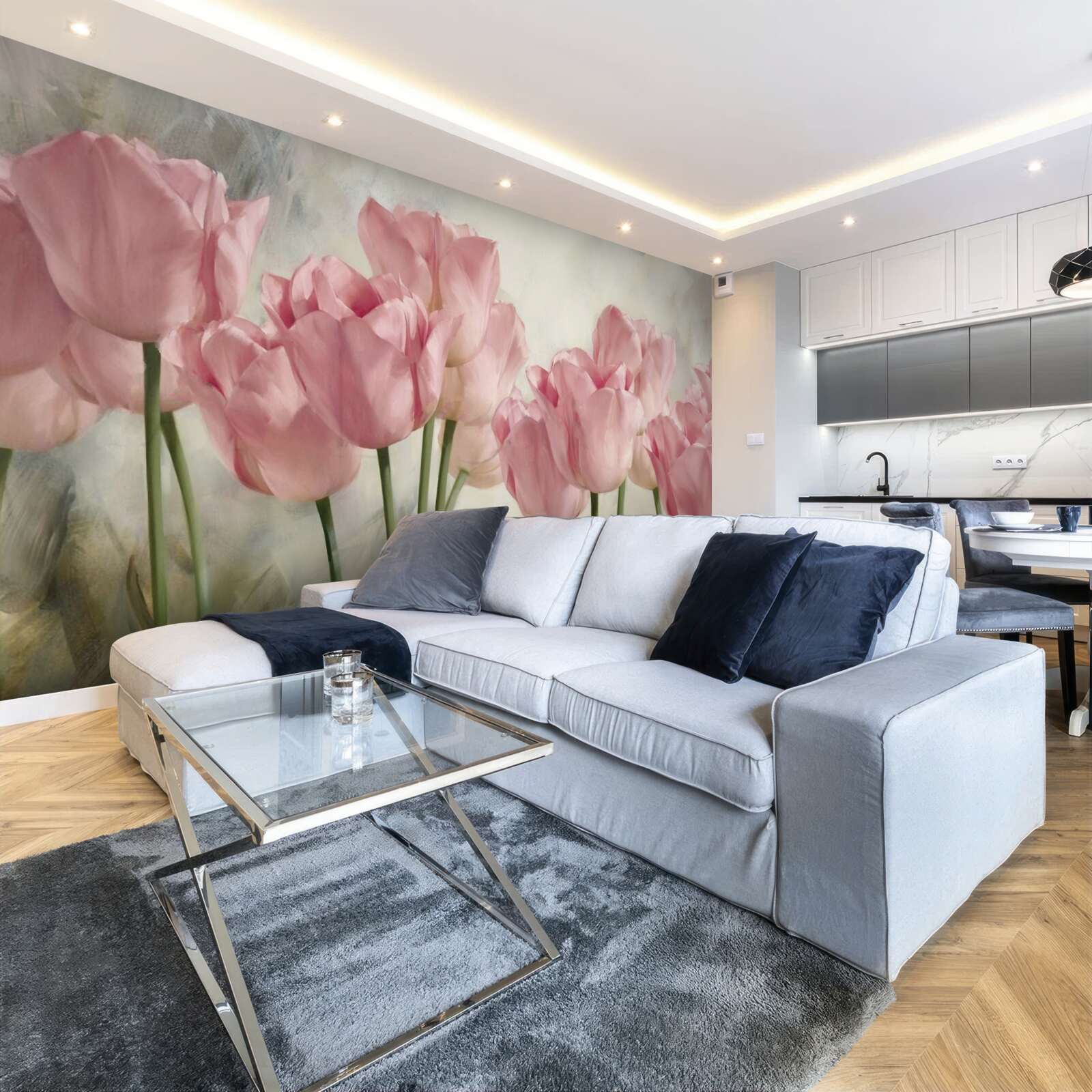 Papier peint tulipes roses délicates