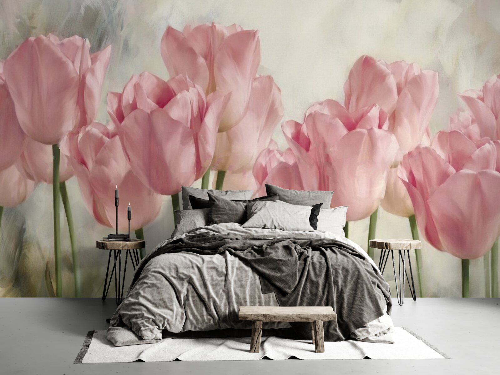 Papier peint tulipes roses délicates