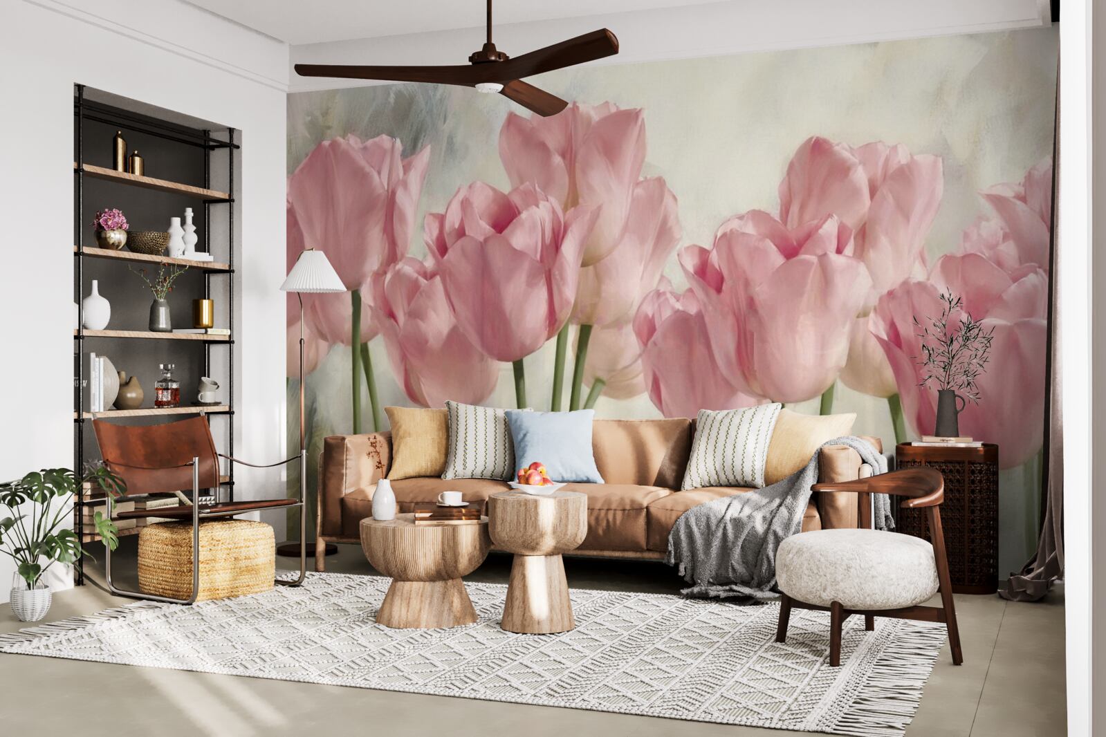 Papier peint tulipes roses délicates