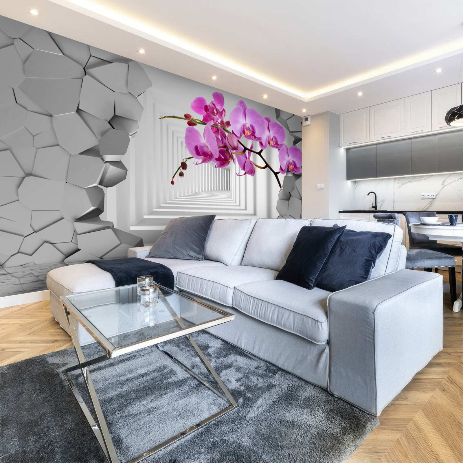 Papier peint l'orchidée pénètre le mur avec sa branche