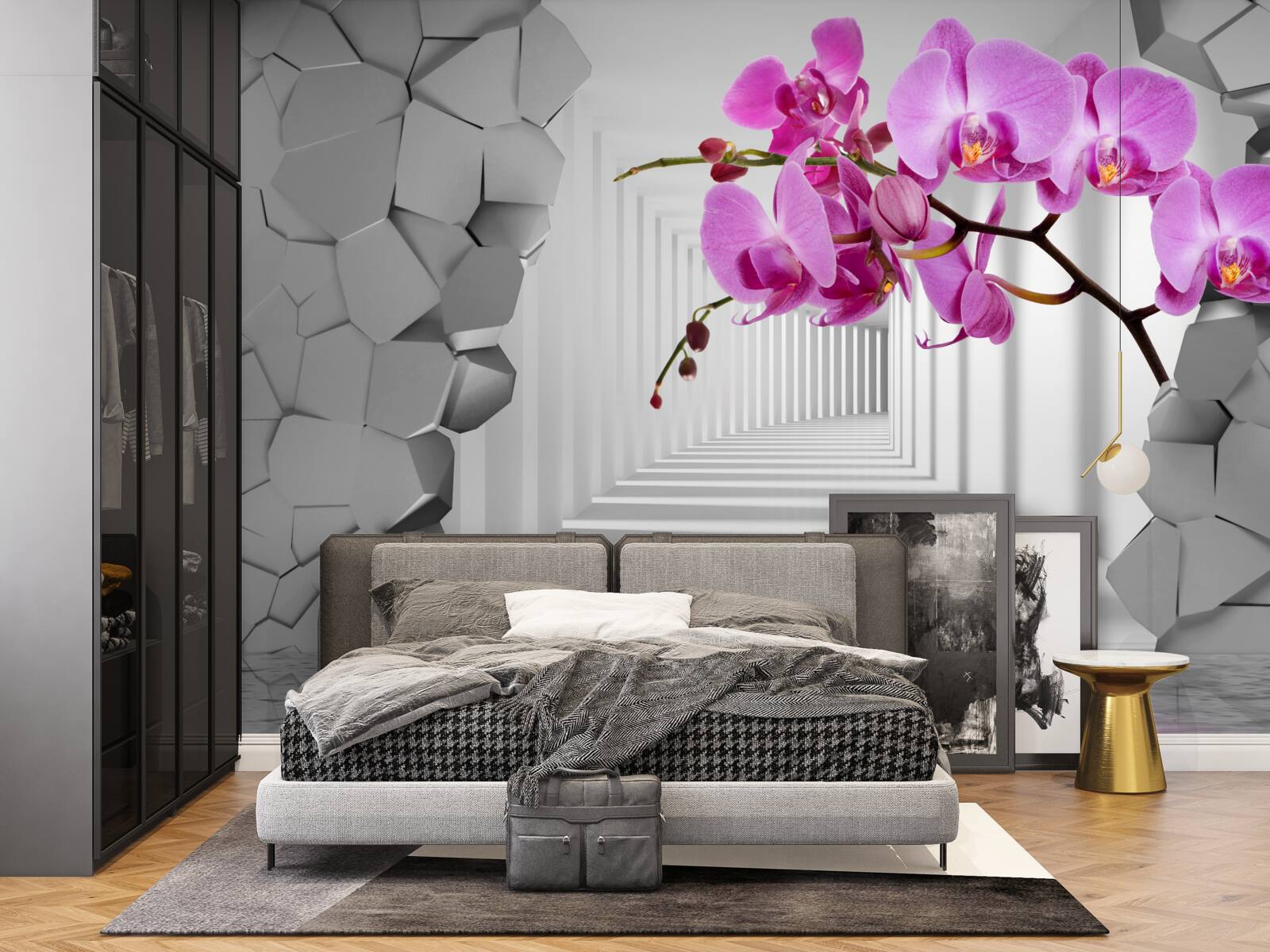 Papier peint l'orchidée pénètre le mur avec sa branche