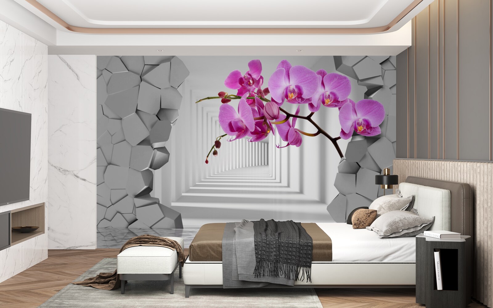 Papier peint l'orchidée pénètre le mur avec sa branche