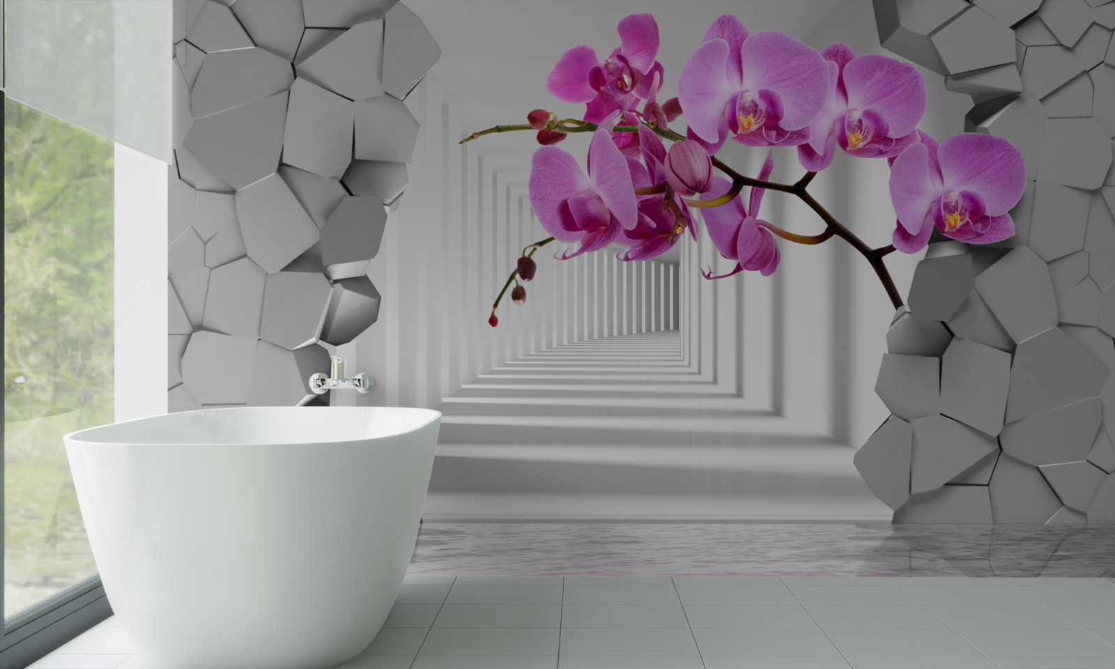 Papier peint l'orchidée pénètre le mur avec sa branche