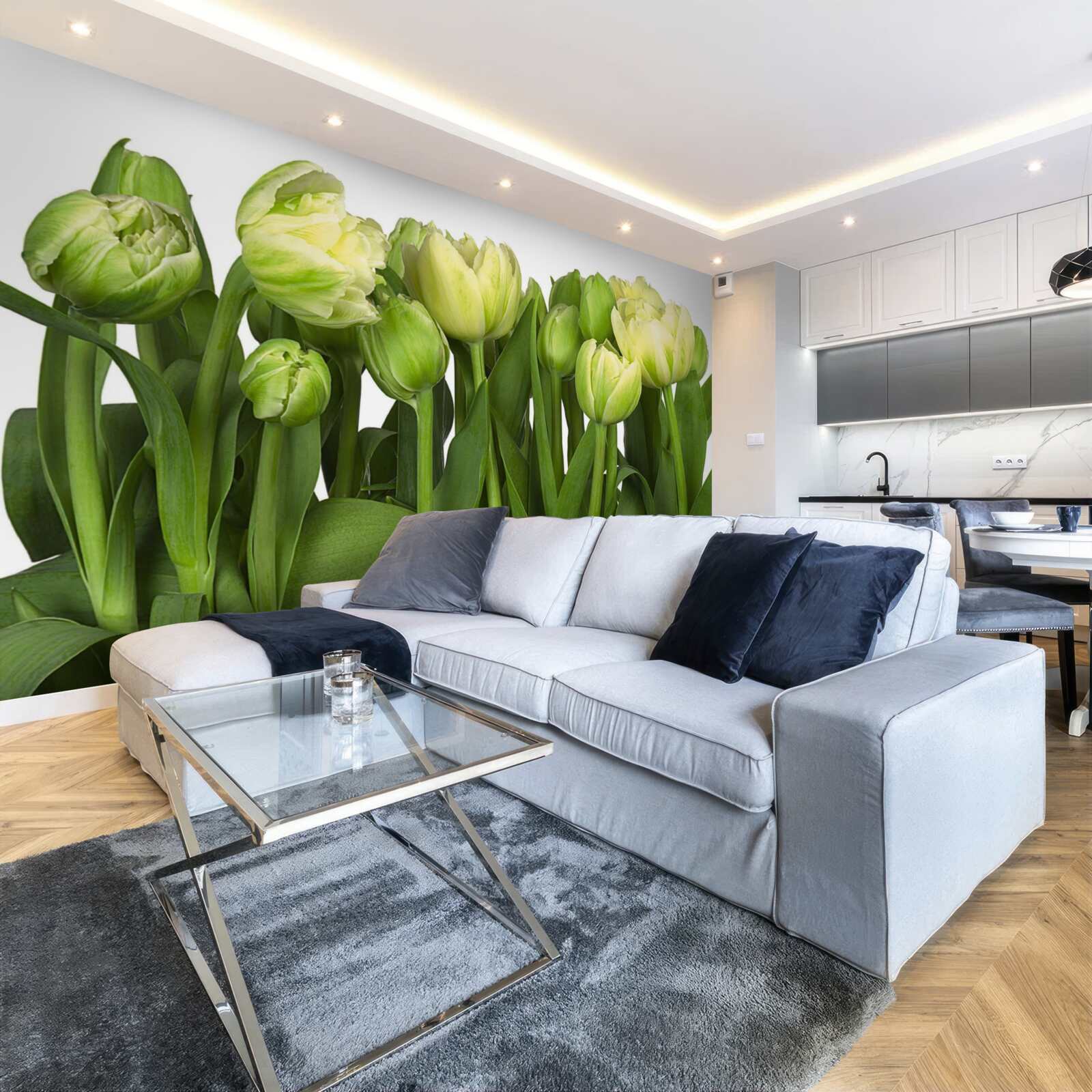 Papier peint ensemble de tulipes légères partiellement ouvertes