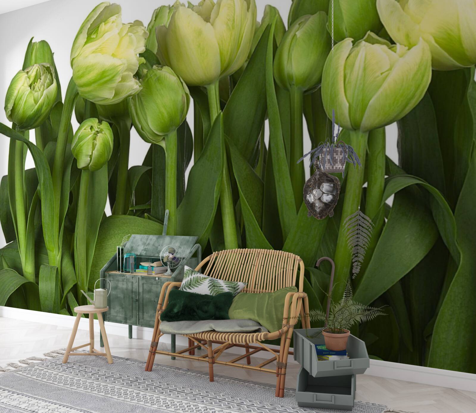 Papier peint ensemble de tulipes légères partiellement ouvertes