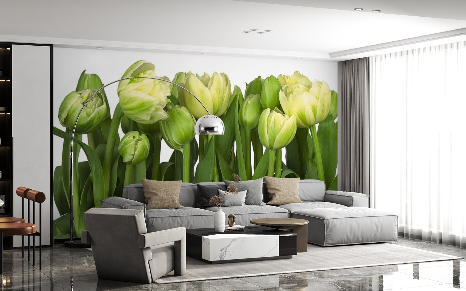 Papier peint ensemble de tulipes légères partiellement ouvertes