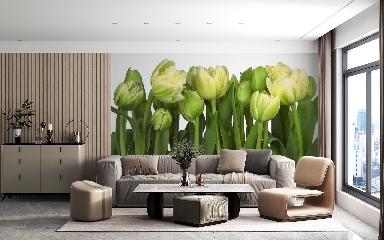 Papier peint ensemble de tulipes légères partiellement ouvertes