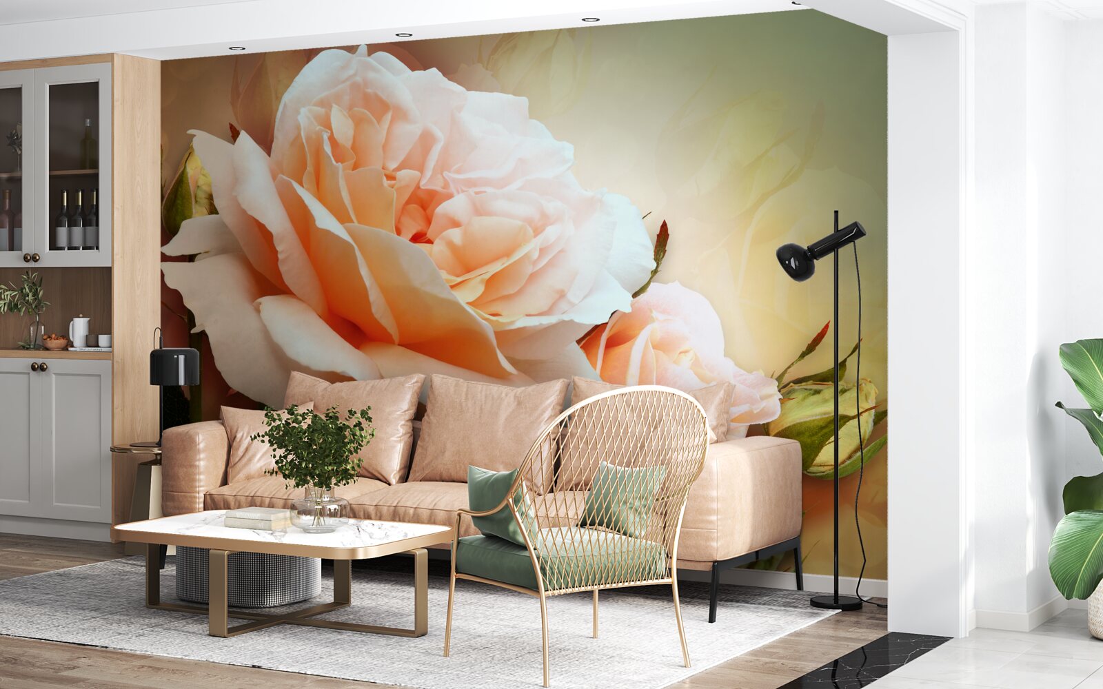 Papier peint les roses qui se sont ouvertes et qui sont au stade de bourgeons