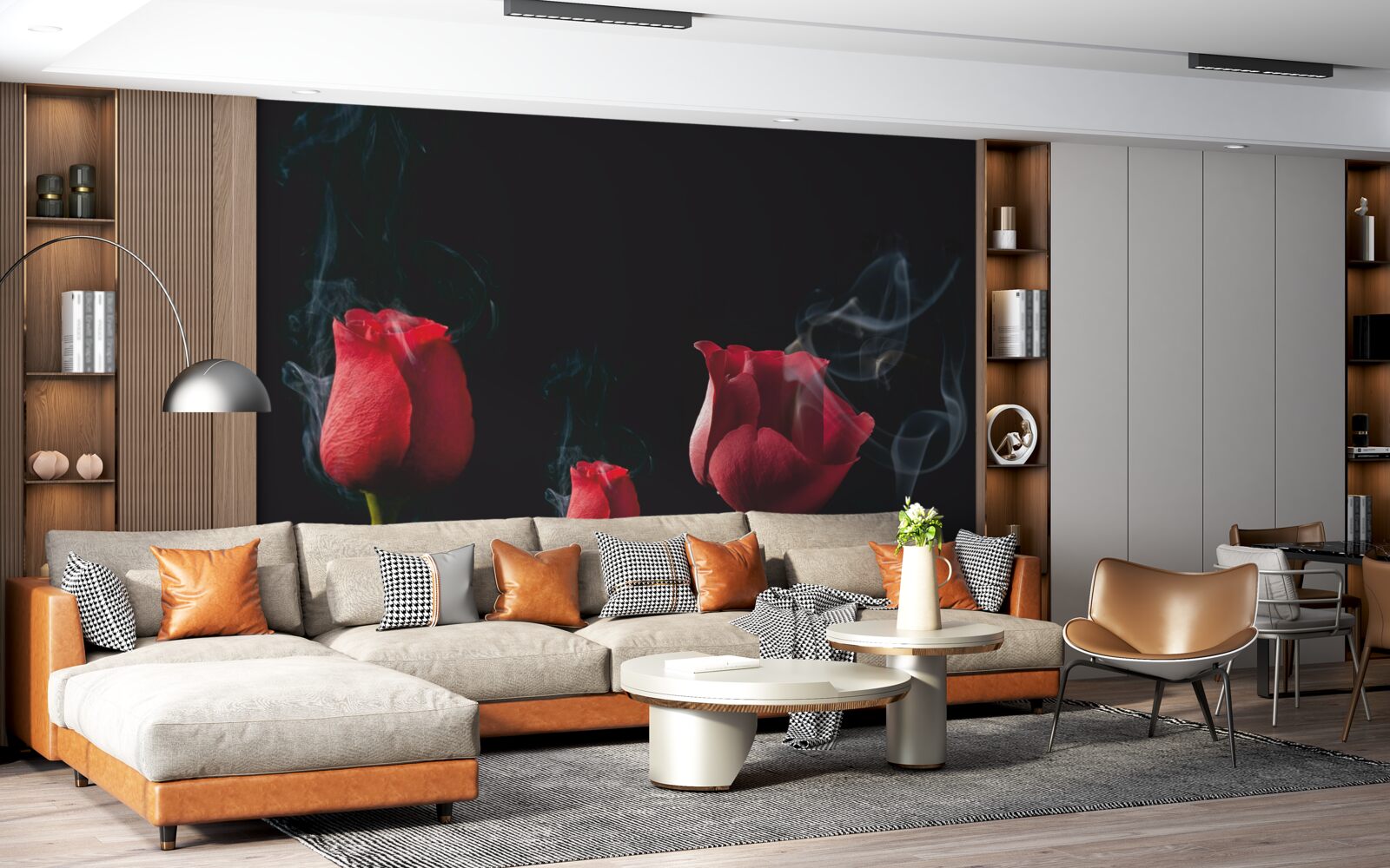 Papier peint une rose rouge fleurit dans la fumée