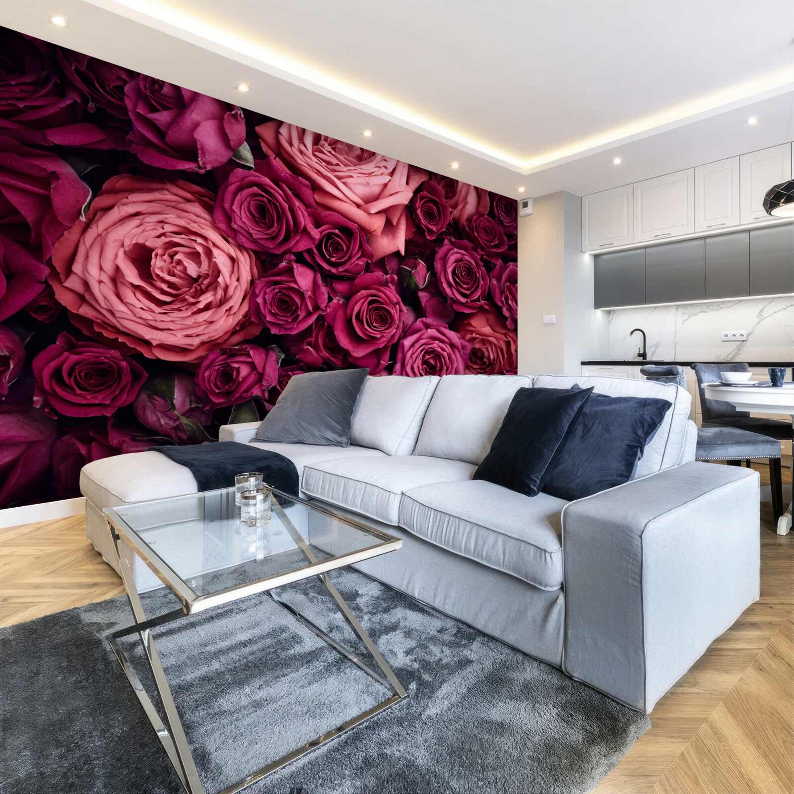 Papier peint combinaison de roses roses parfumées