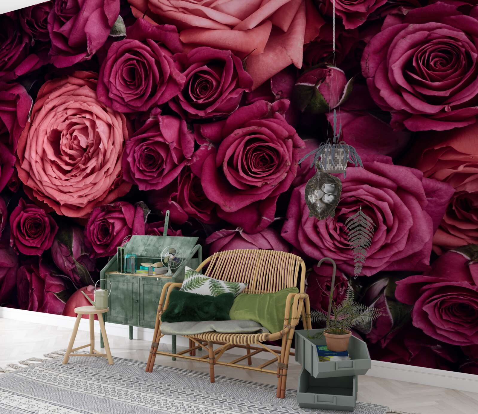 Papier peint combinaison de roses roses parfumées