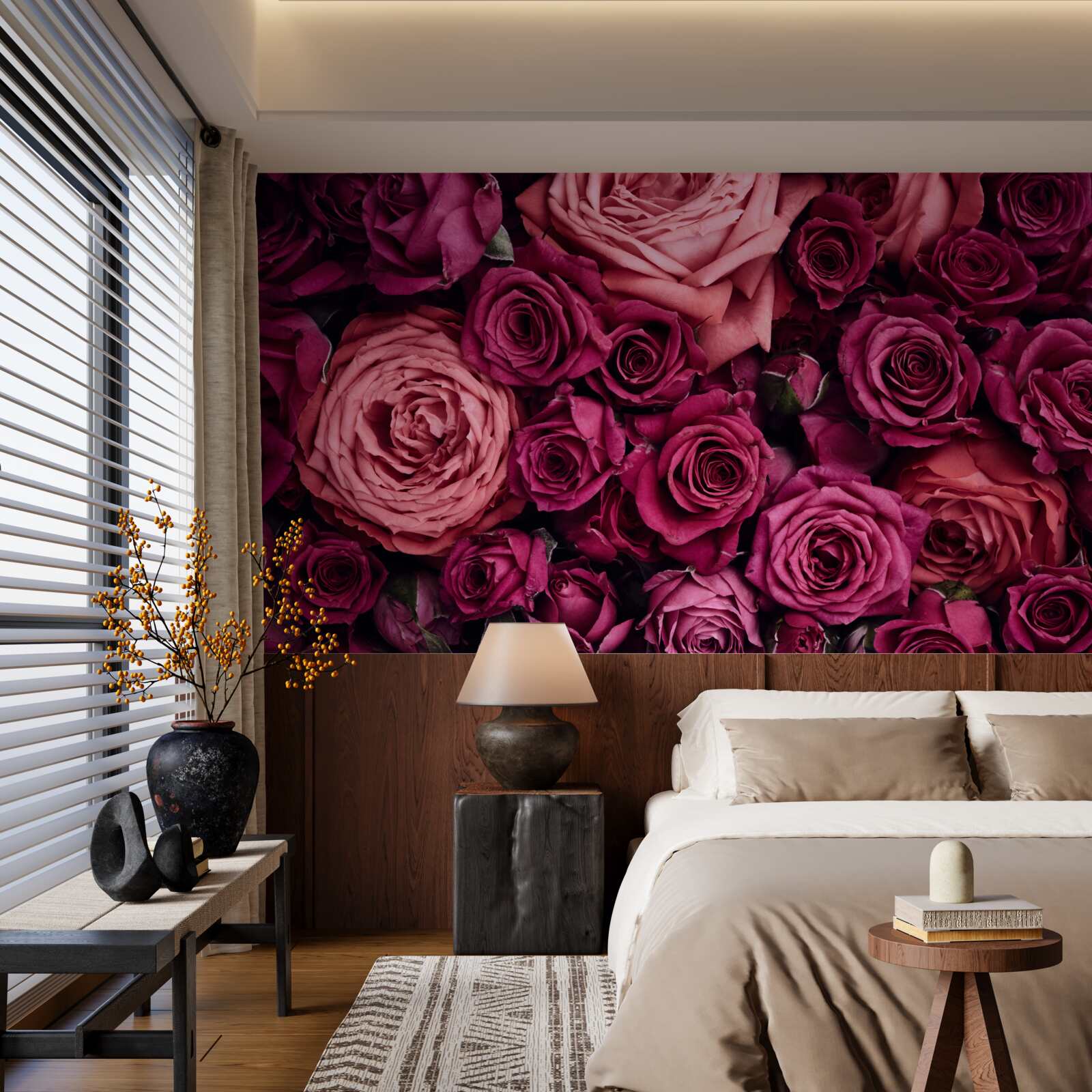 Papier peint combinaison de roses roses parfumées