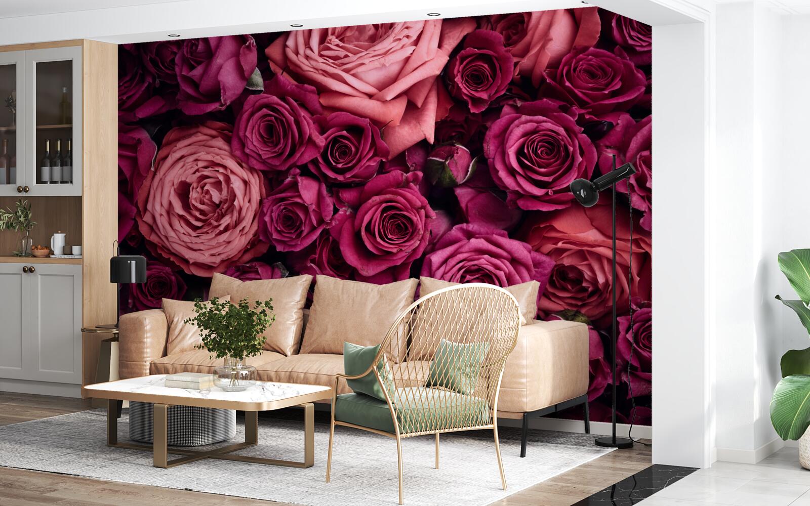 Papier peint combinaison de roses roses parfumées