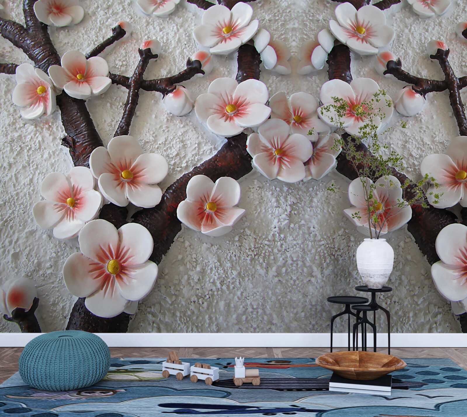 Papier peint sakura mouillé par une branche fleurie