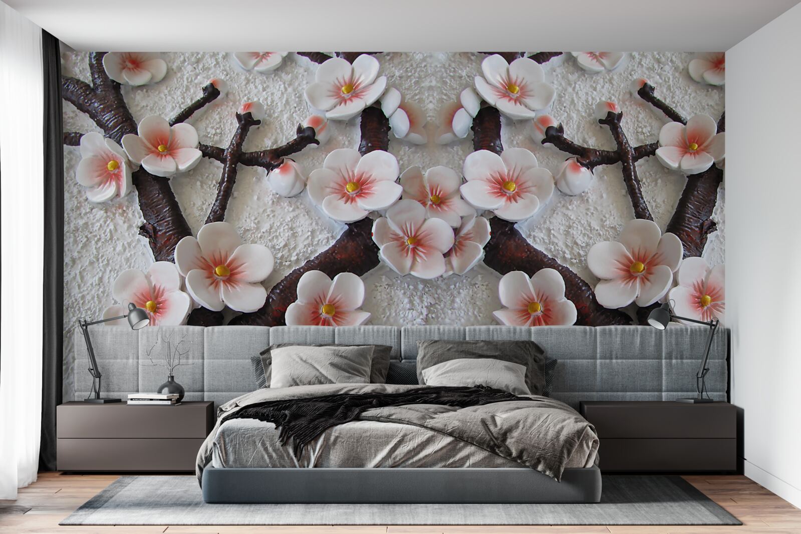 Papier peint sakura mouillé par une branche fleurie