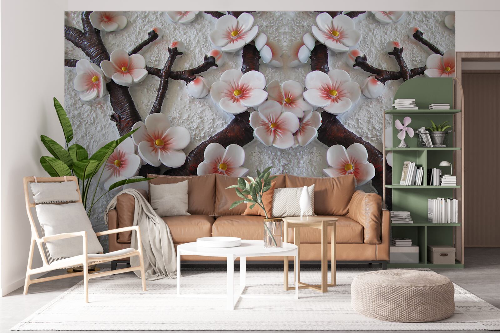 Papier peint sakura mouillé par une branche fleurie