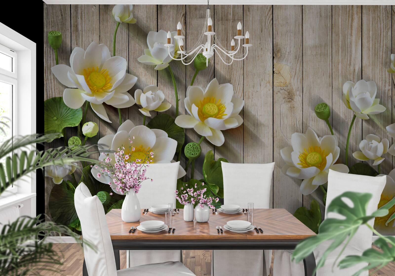 Papier peint lys avec un cœur jaune et une nuance blanche comme neige