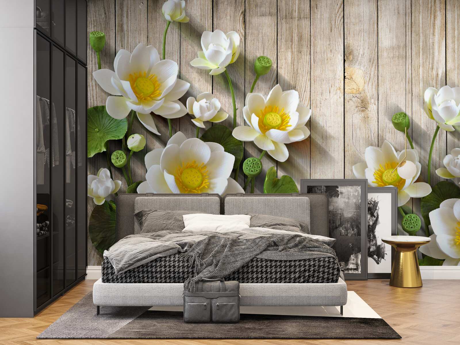 Papier peint lys avec un cœur jaune et une nuance blanche comme neige