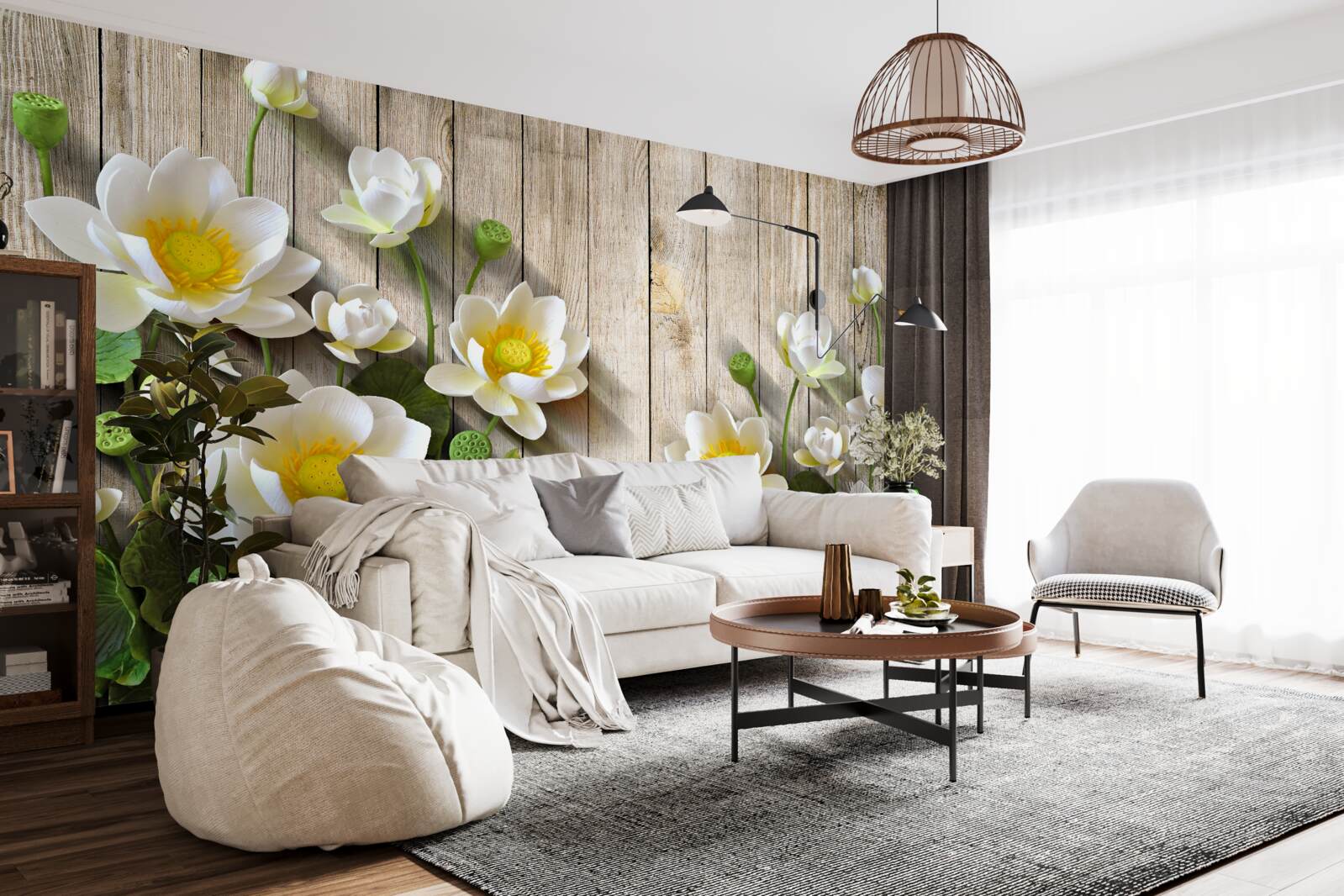 Papier peint lys avec un cœur jaune et une nuance blanche comme neige