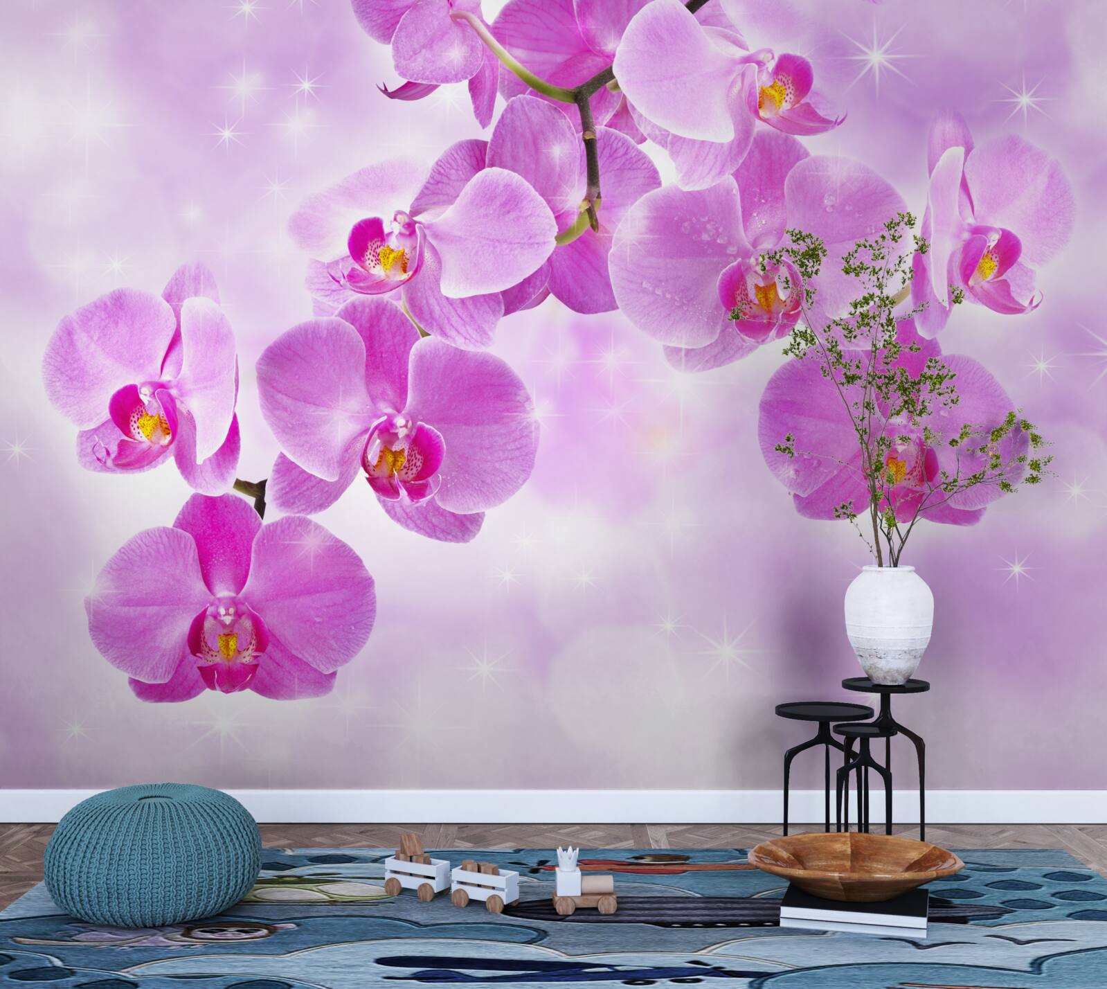 Papier peint orchidées violettes suspendues