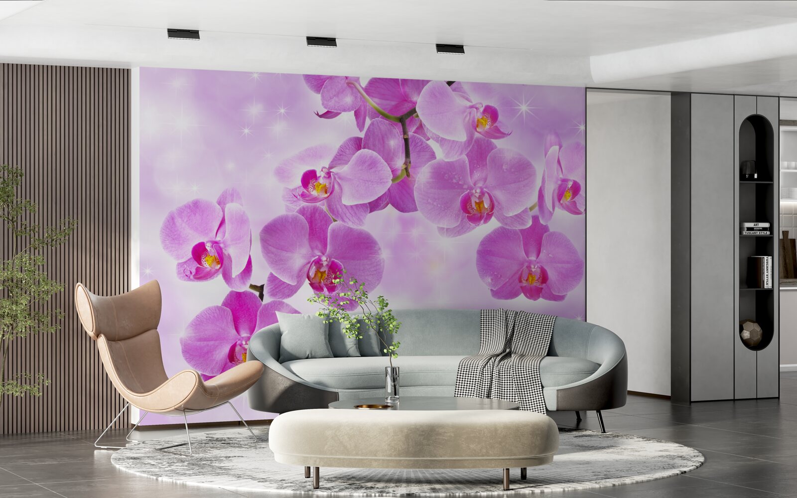 Papier peint orchidées violettes suspendues