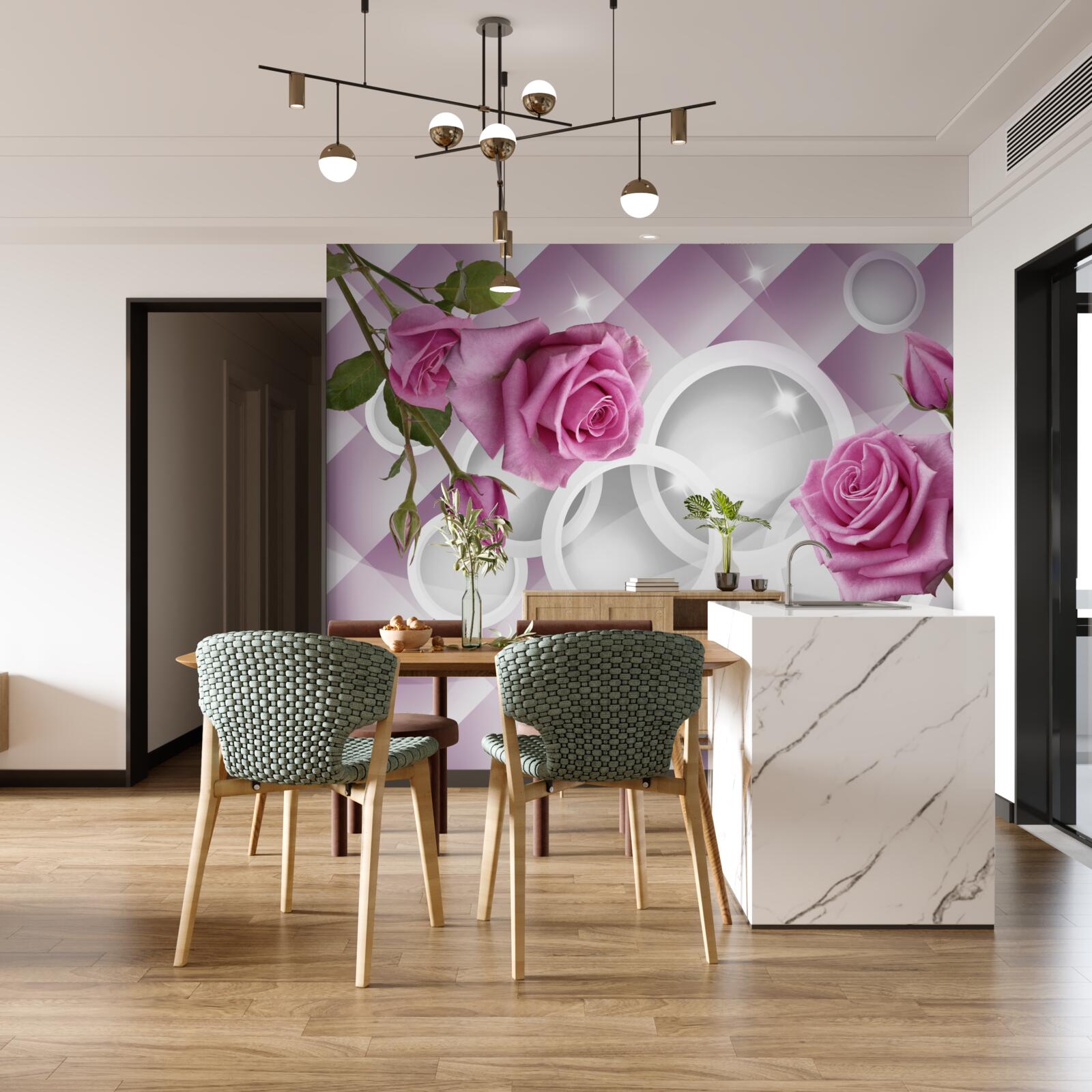 Papier peint roses lilas sur un fond ambigu