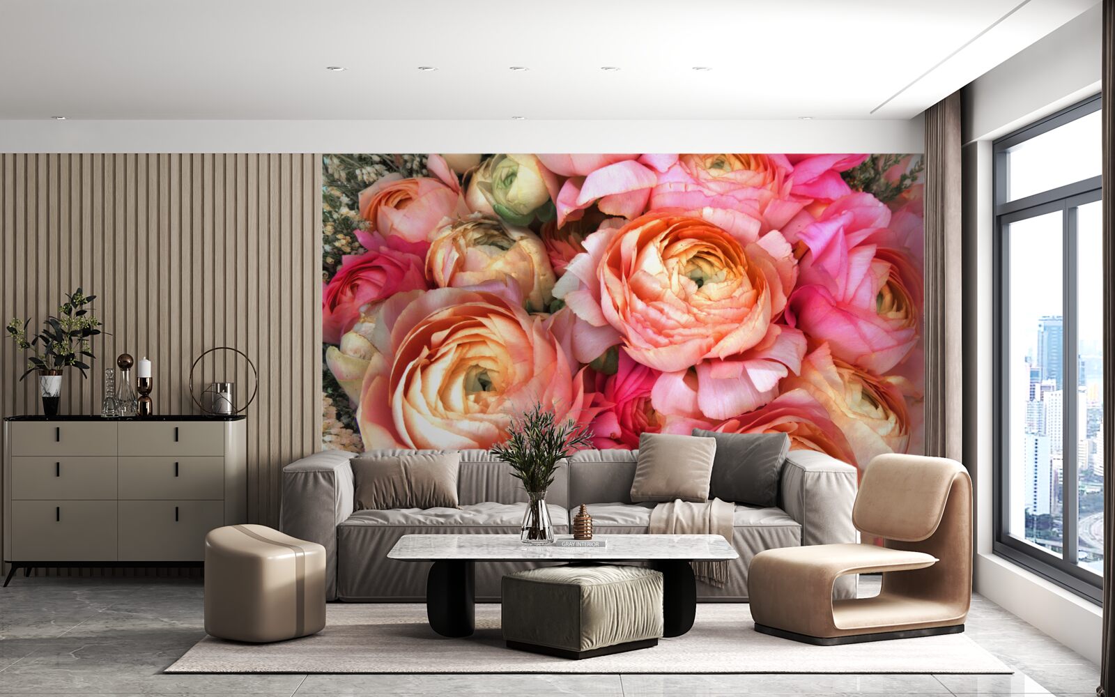 Papier peint des pivoines richement colorées