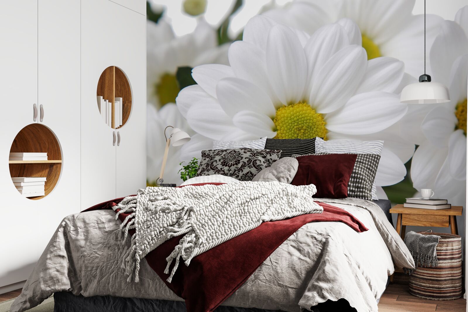 Papier peint composition de chrysanthèmes blancs comme neige