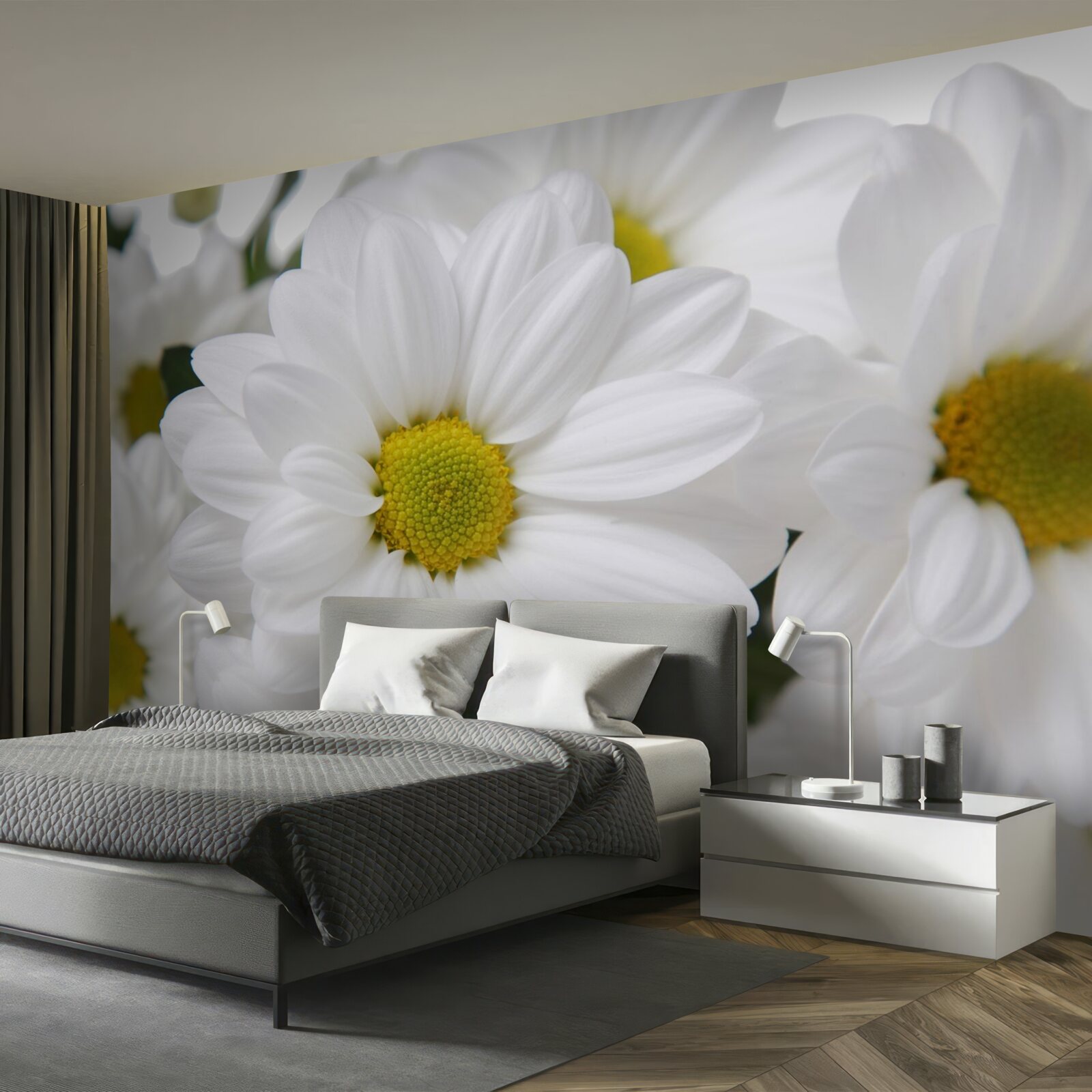 Papier peint composition de chrysanthèmes blancs comme neige