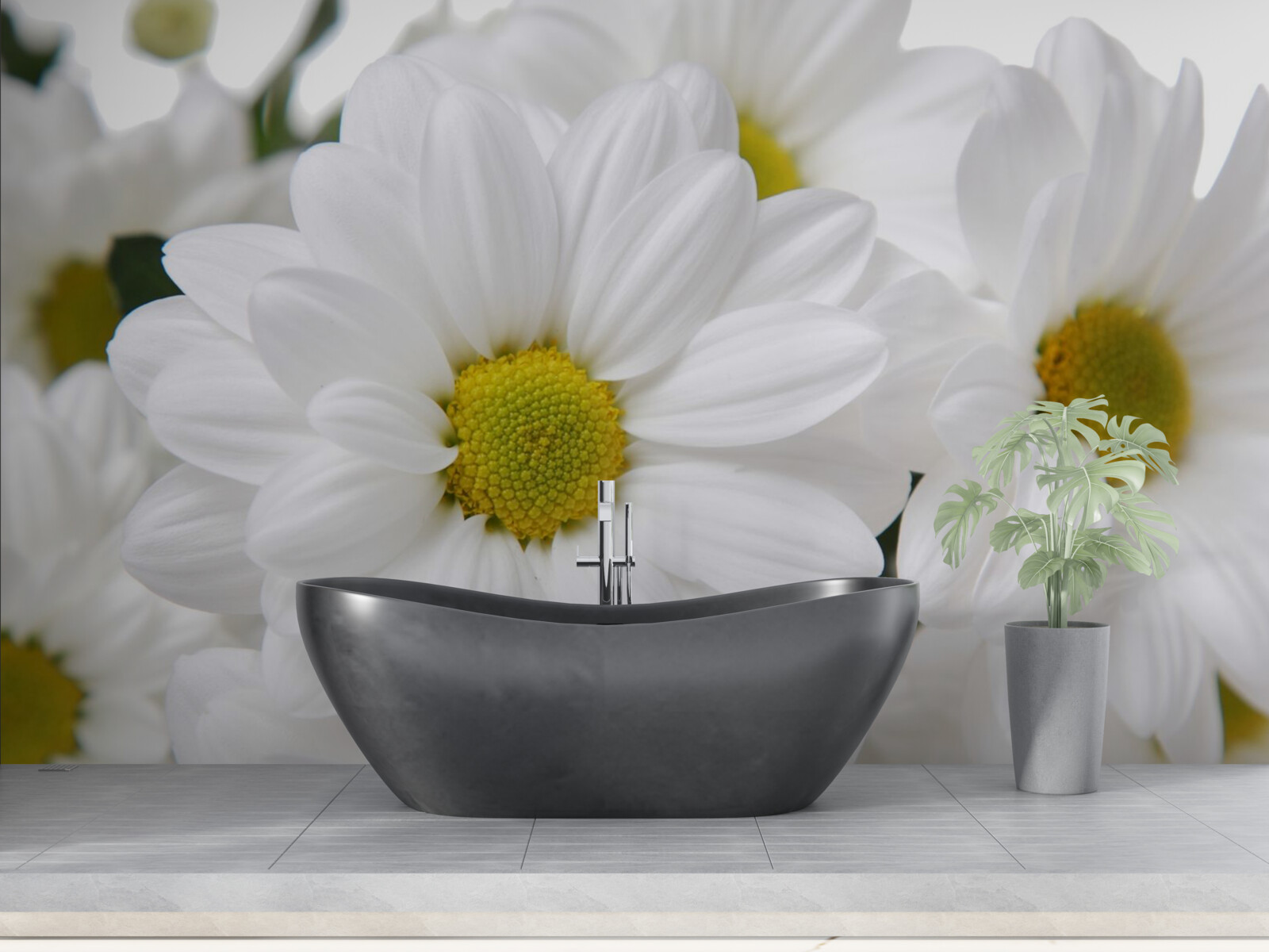 Papier peint composition de chrysanthèmes blancs comme neige