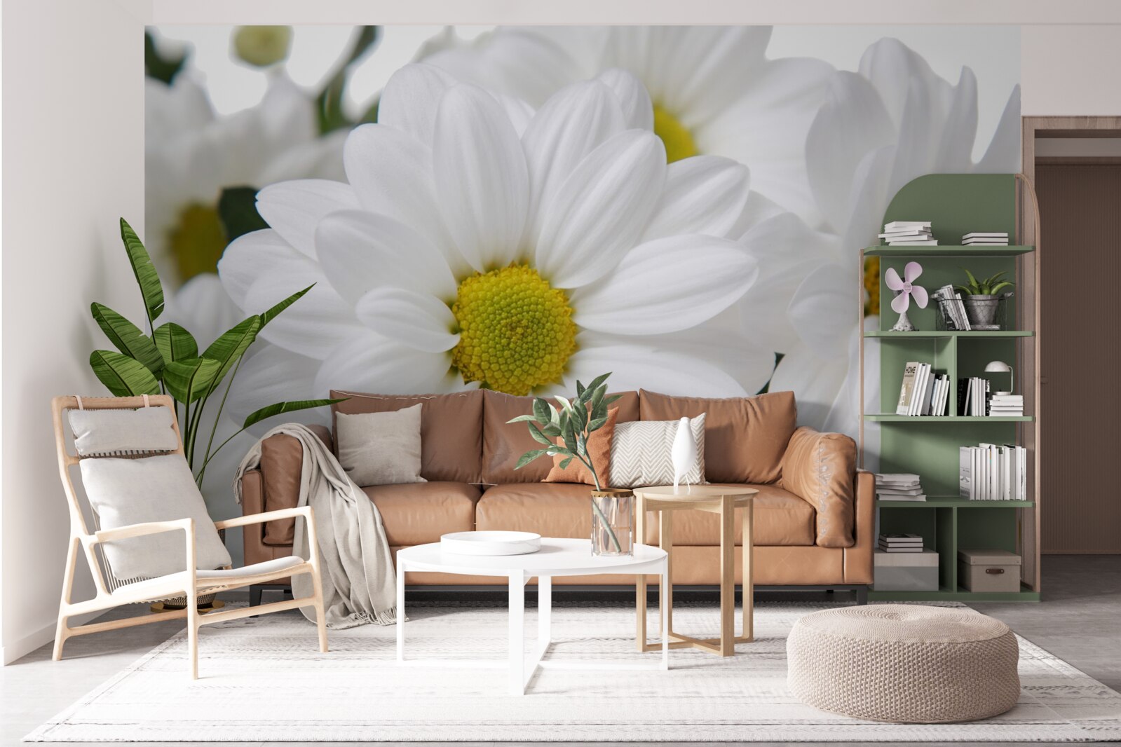 Papier peint composition de chrysanthèmes blancs comme neige