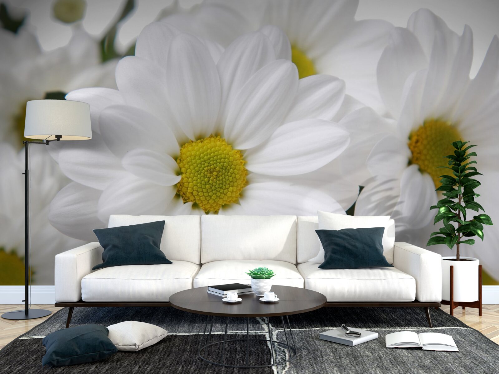 Papier peint composition de chrysanthèmes blancs comme neige