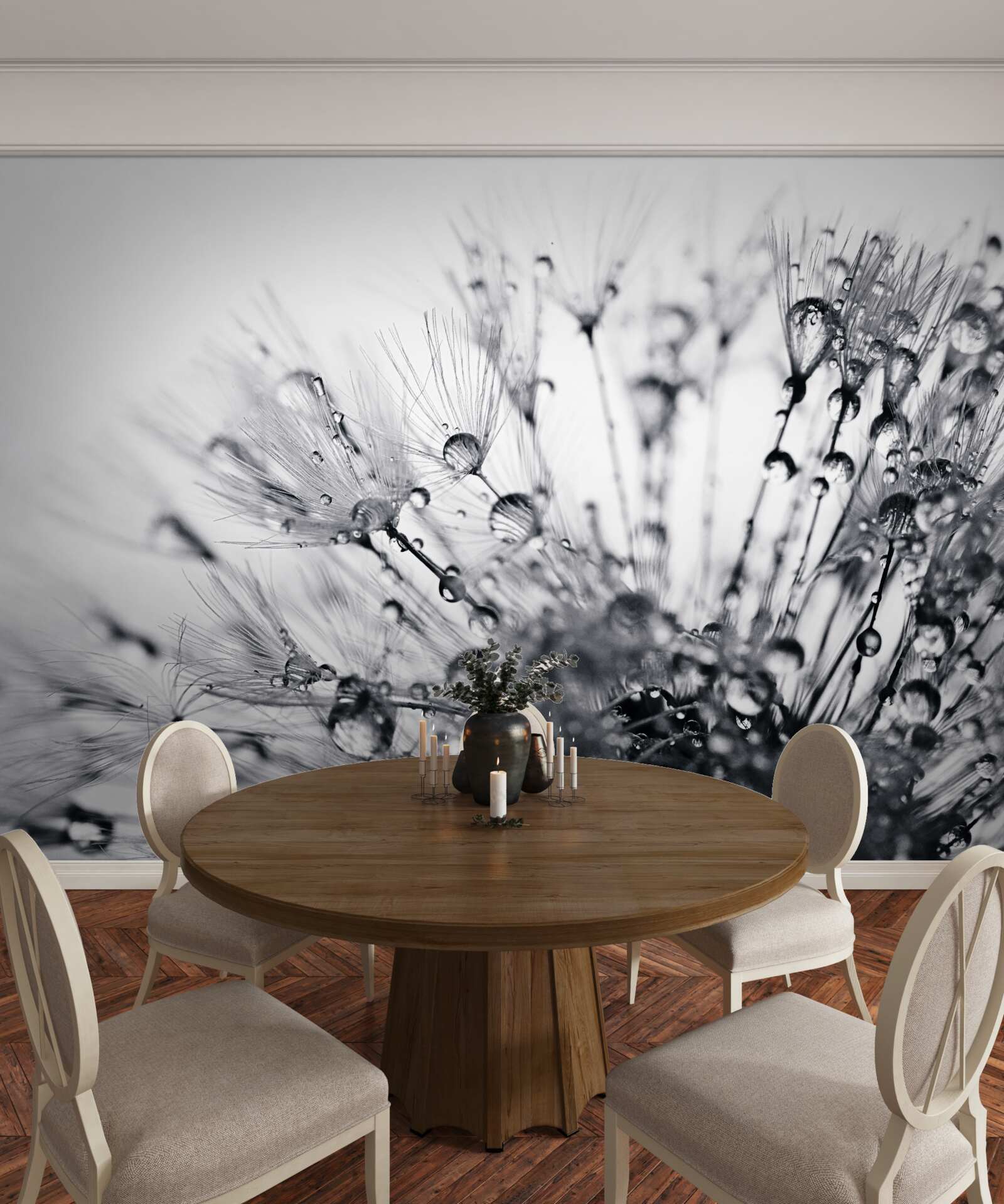 Papier peint gouttes de rosée sur les pissenlits