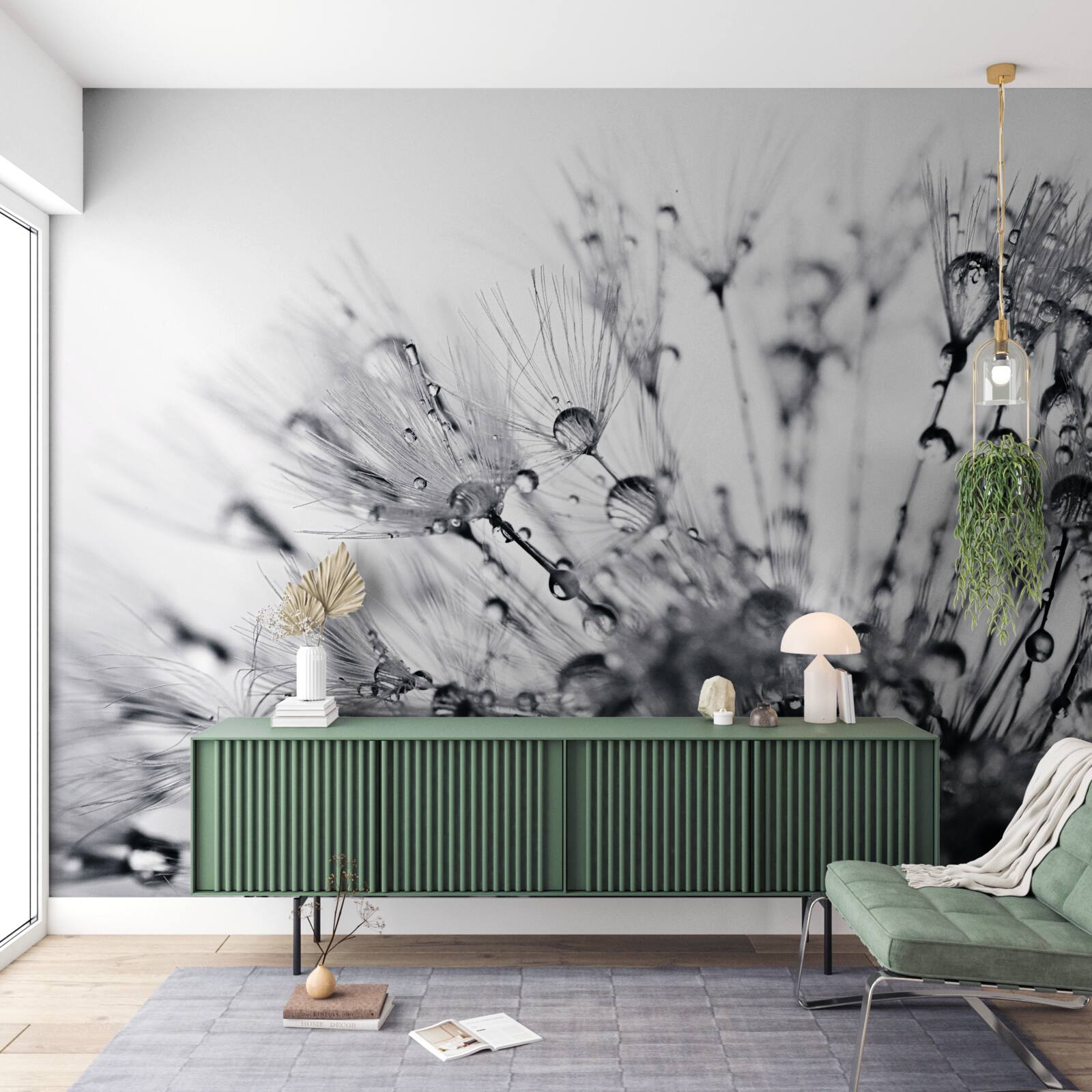 Papier peint gouttes de rosée sur les pissenlits