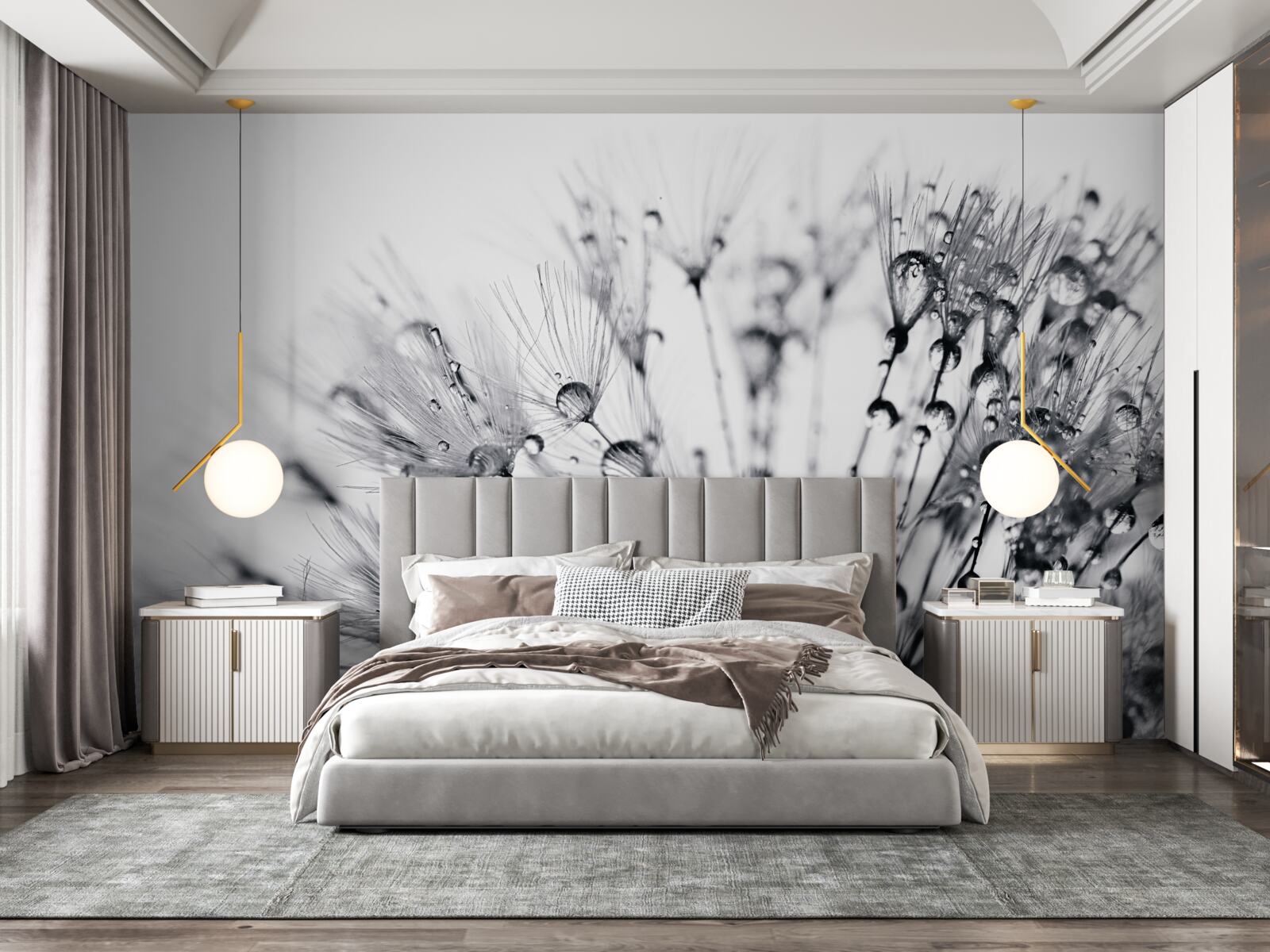 Papier peint gouttes de rosée sur les pissenlits