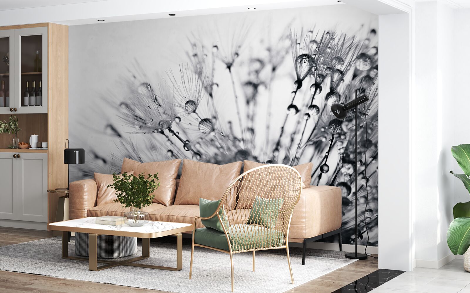 Papier peint gouttes de rosée sur les pissenlits