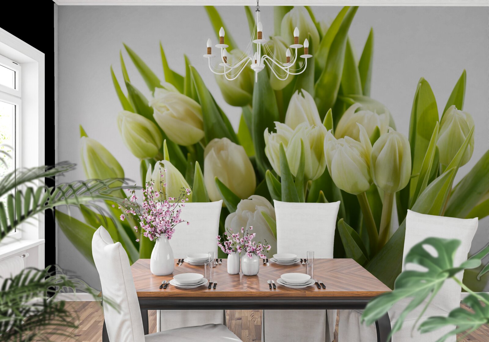 Papier peint ensemble de tulipes blanches