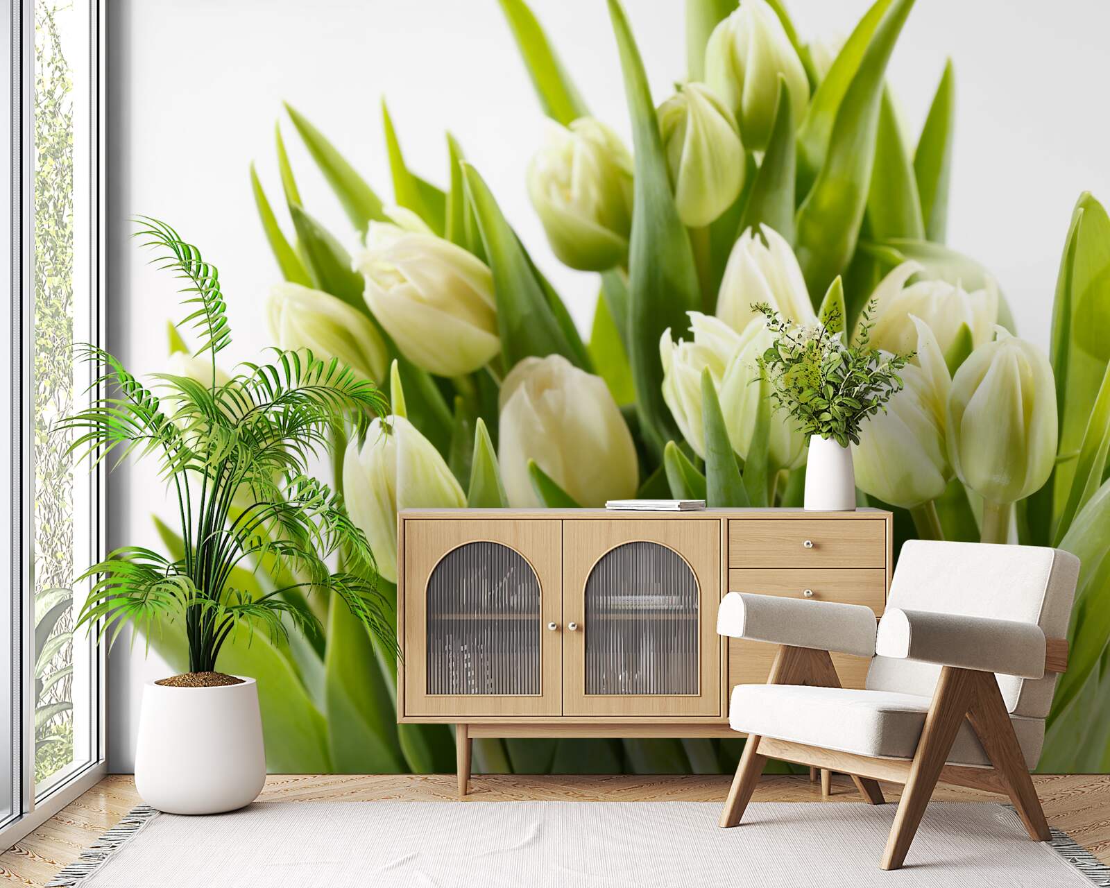 Papier peint ensemble de tulipes blanches