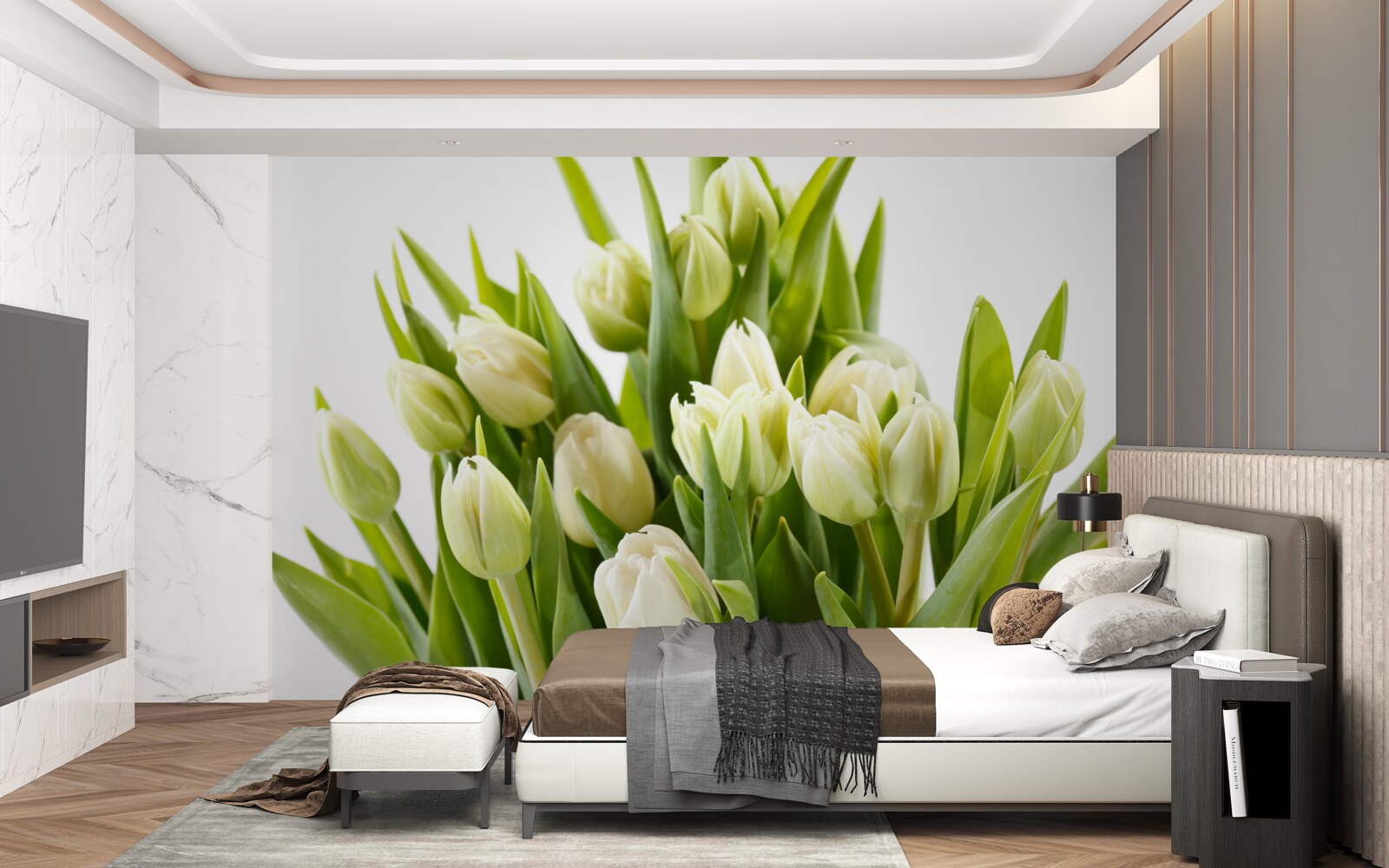 Papier peint ensemble de tulipes blanches