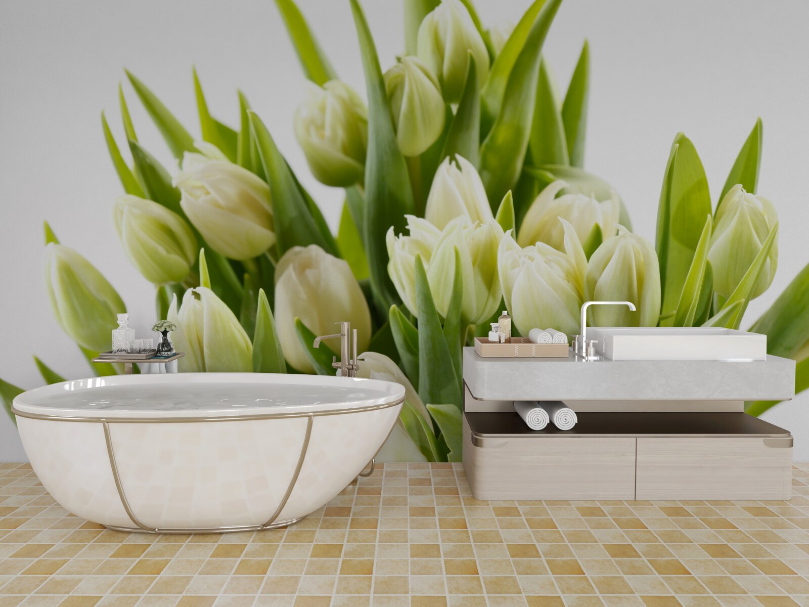 Papier peint ensemble de tulipes blanches