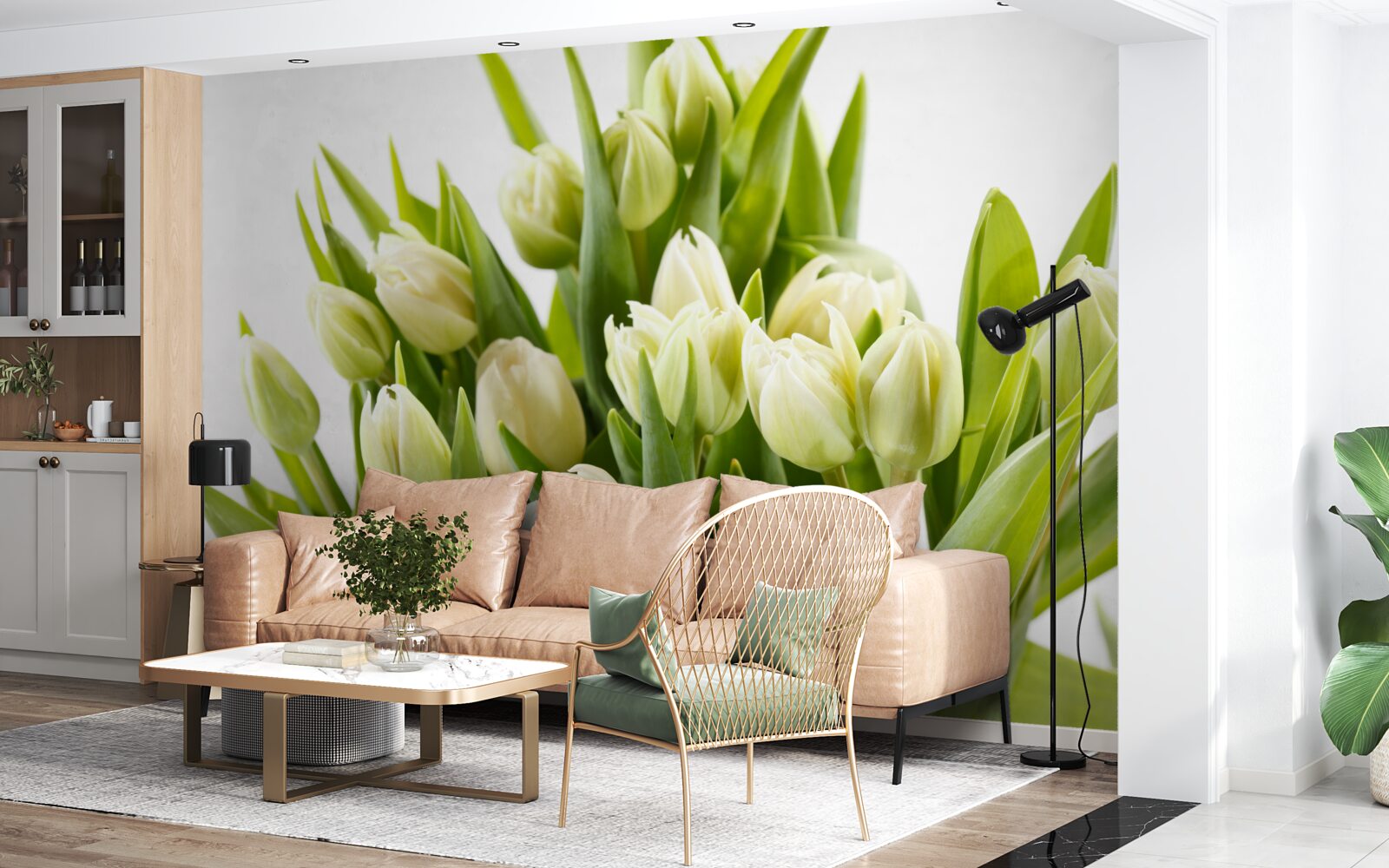 Papier peint ensemble de tulipes blanches