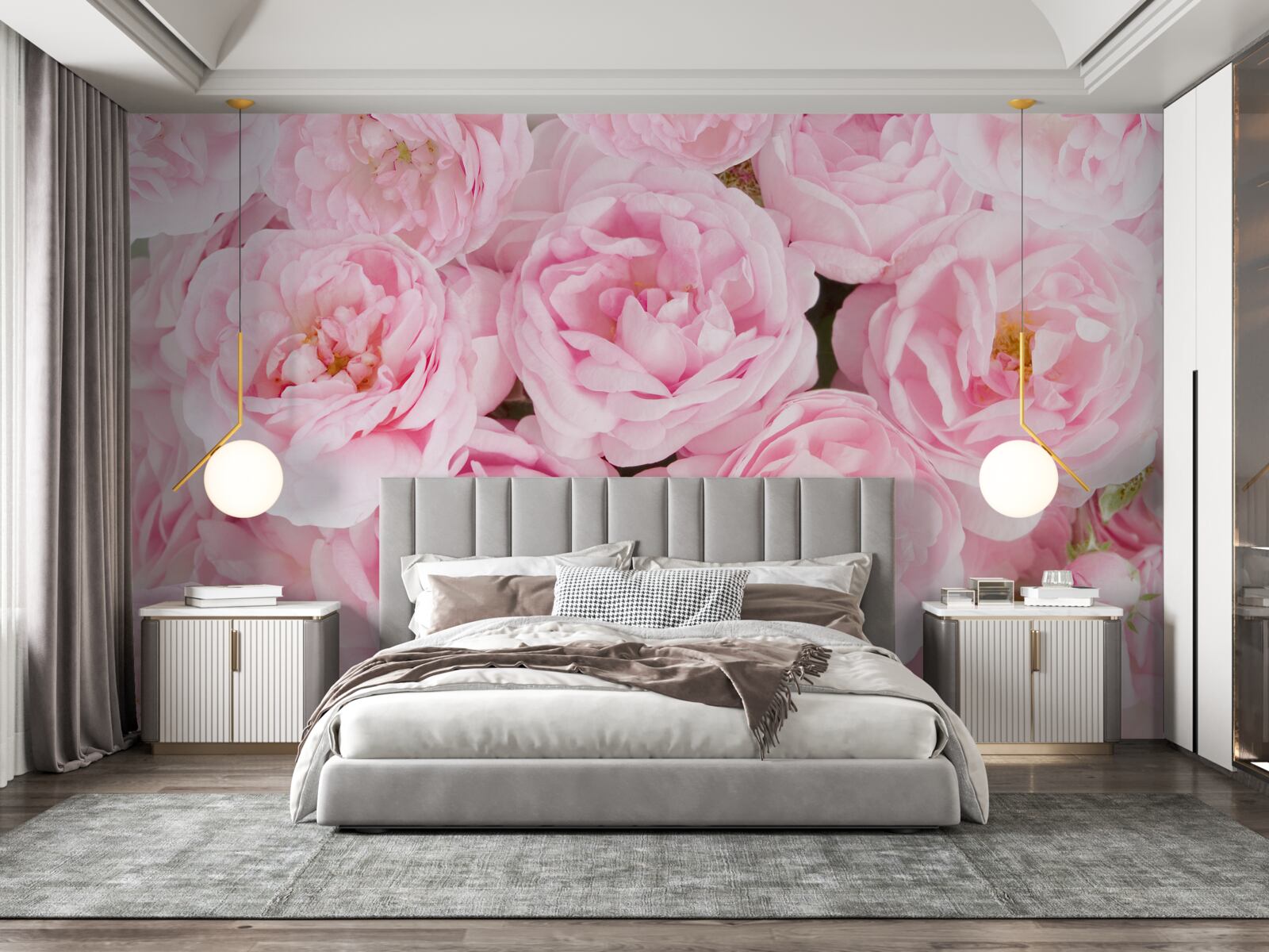 Papier peint roses roses réunies en un bouquet de bougies