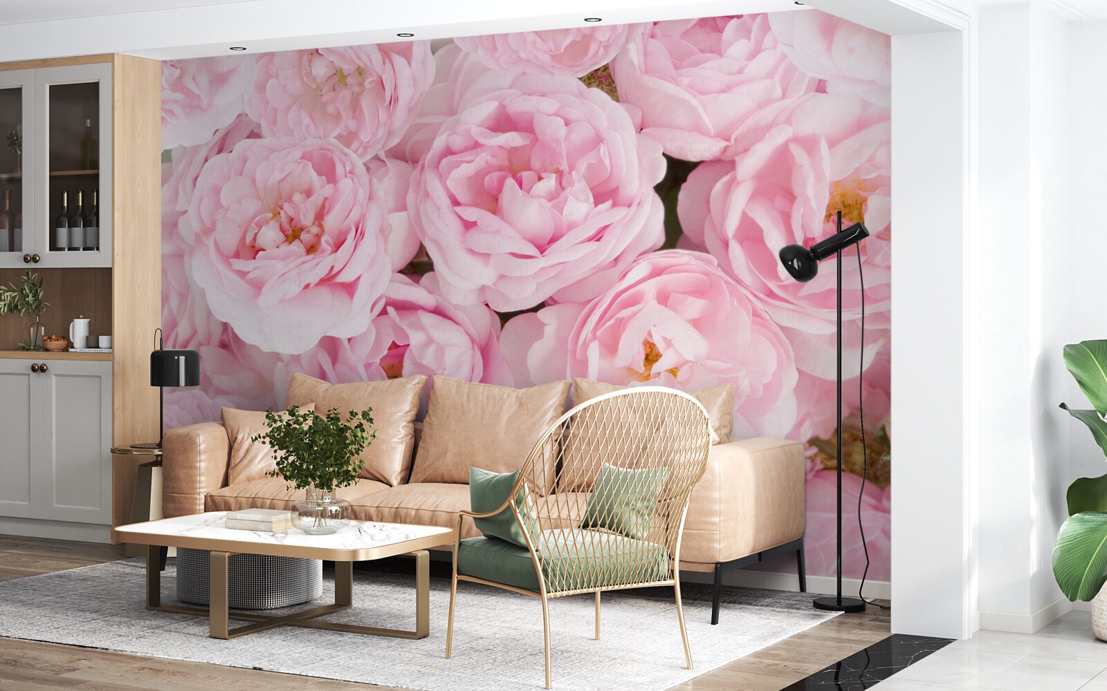 Papier peint roses roses réunies en un bouquet de bougies