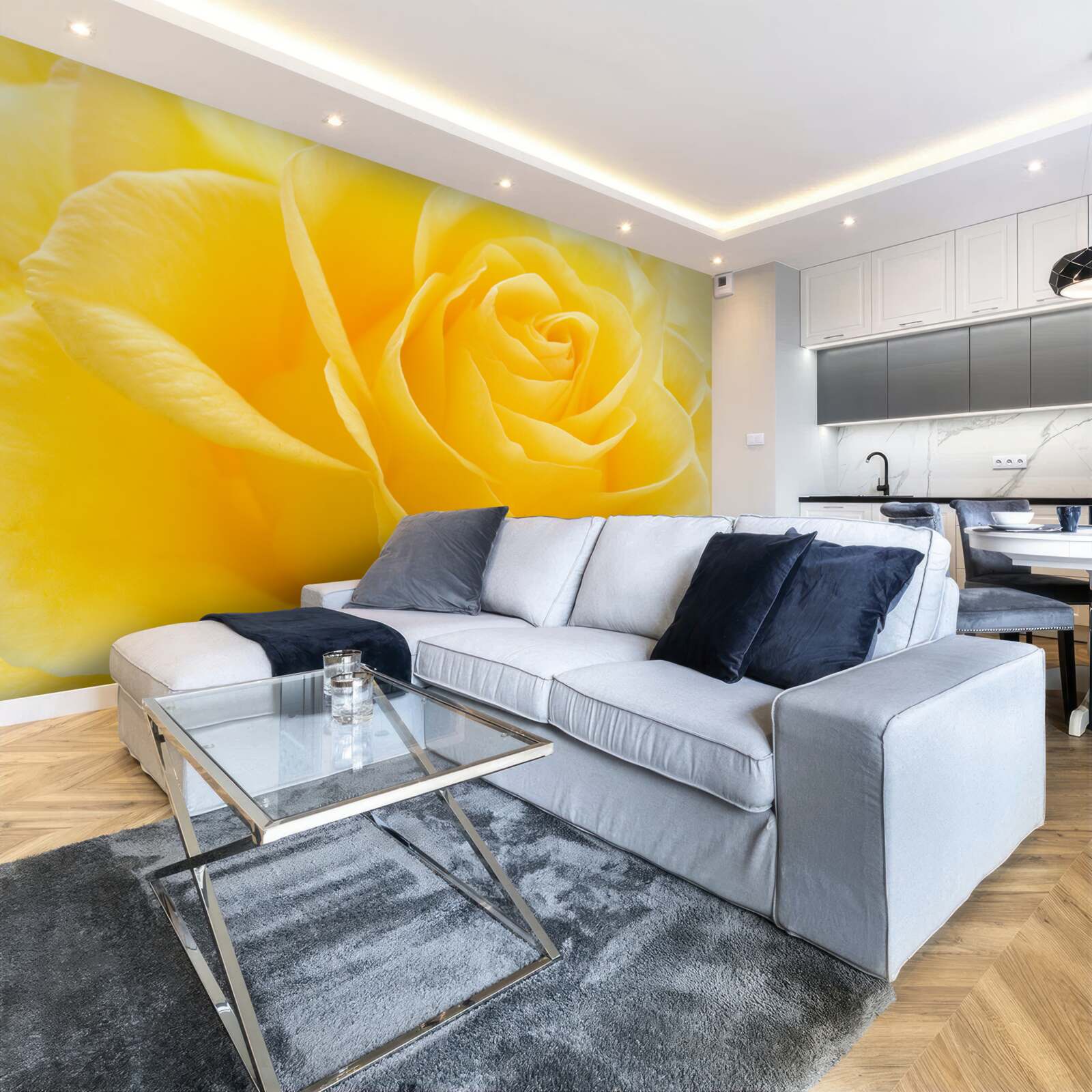 Papier peint macro photographie d'une fleur jaune et rose