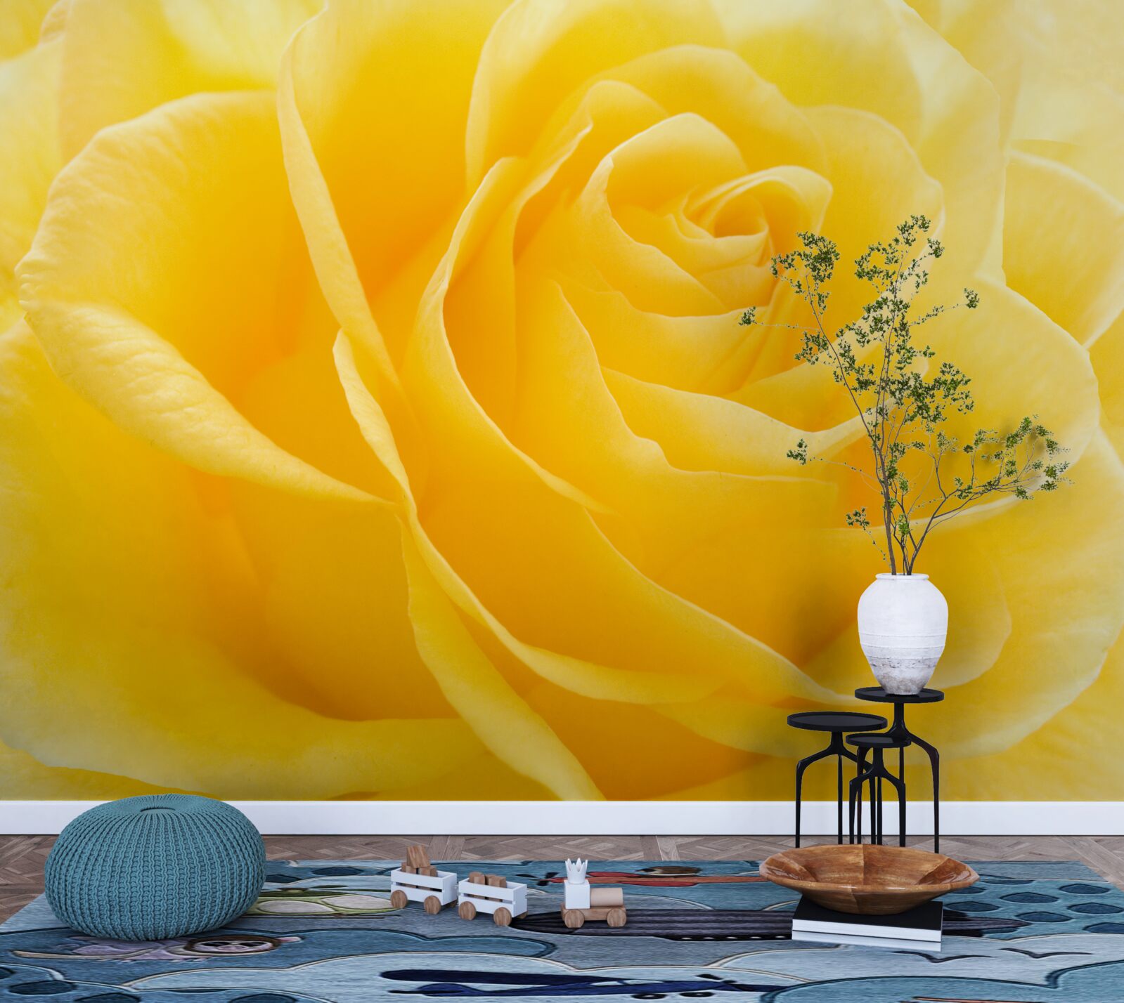 Papier peint macro photographie d'une fleur jaune et rose