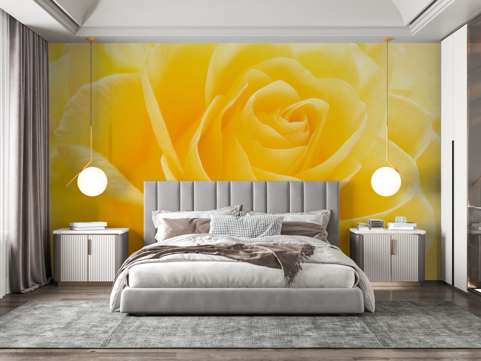 Papier peint macro photographie d'une fleur jaune et rose