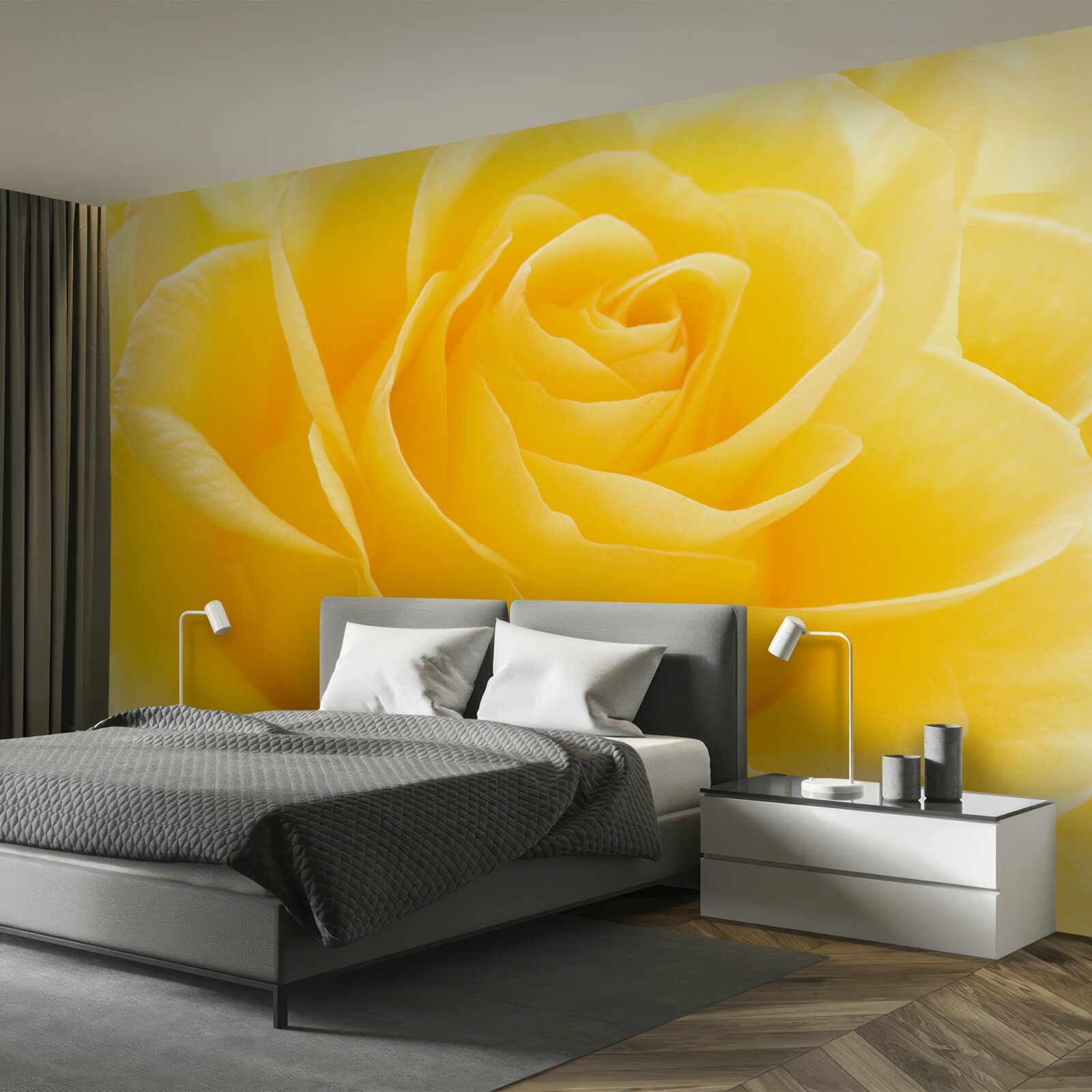 Papier peint macro photographie d'une fleur jaune et rose